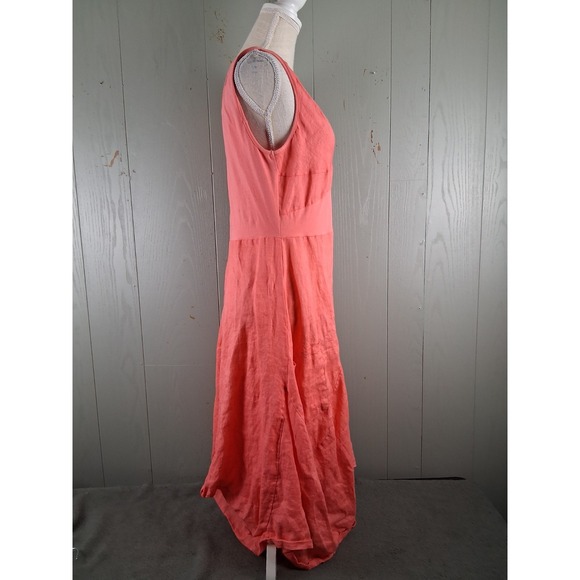 Sundance Dress Medium Coral Color Handkerchief Hem Linen Resort Sleeveless - Picture 2 of 10